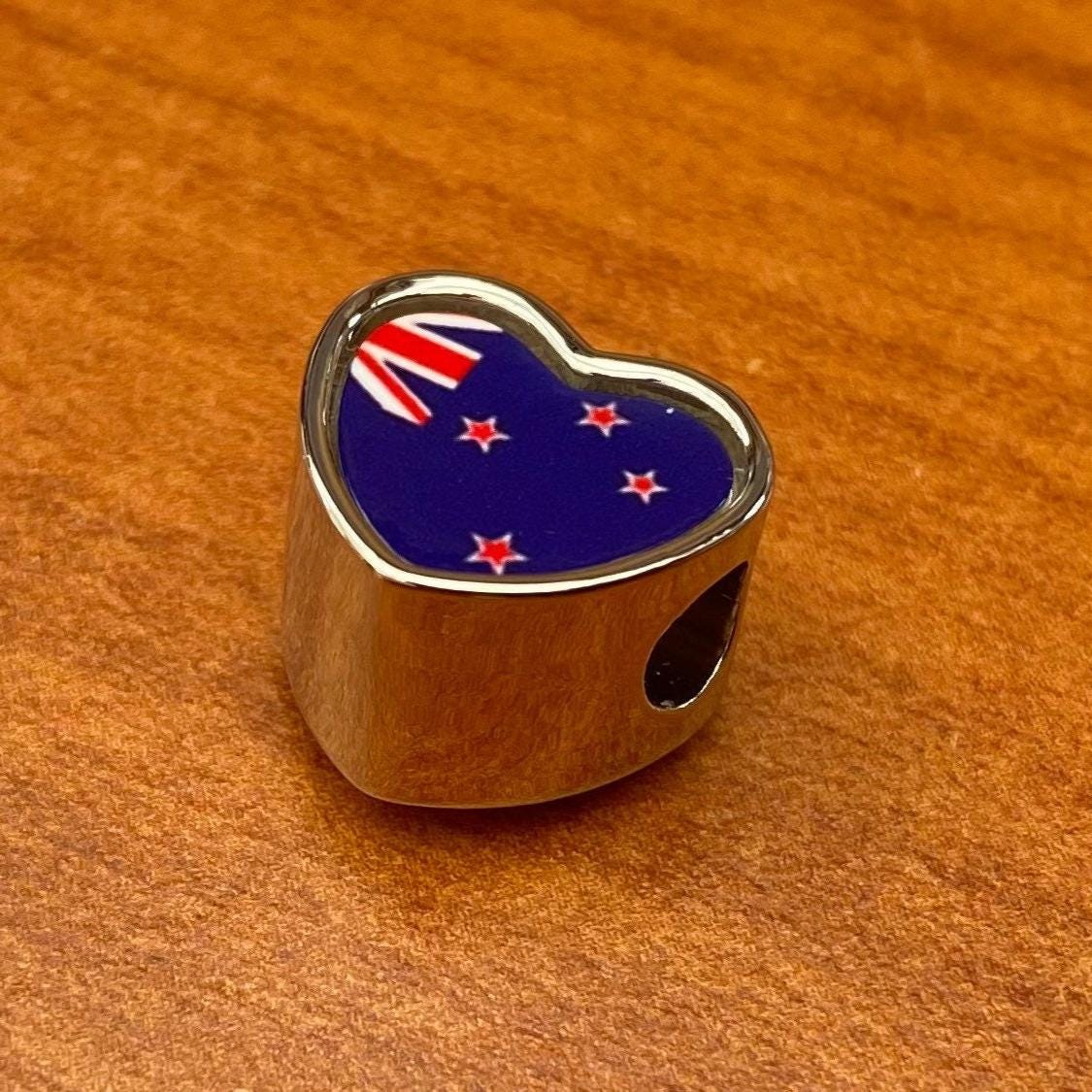 New Zealand Flag heart stainless steel charm bead Personalised Charm Add on bead Large hole bead Valentine’s gift for mom mum CHARM ONLY