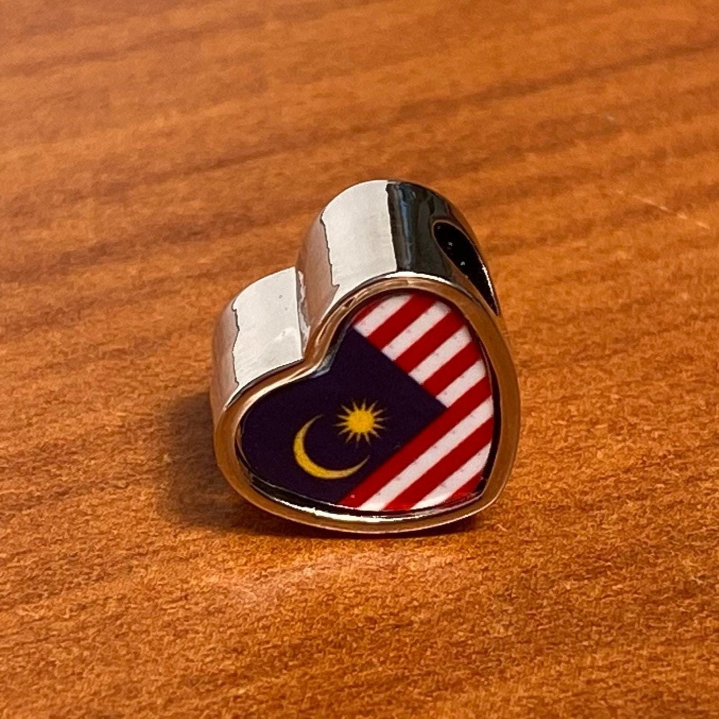 Malaysia Malaysian flag heart shaped bracelet stainless steel charm bead Personalised Add on Large hole bead Valentine’s gift for mom mum