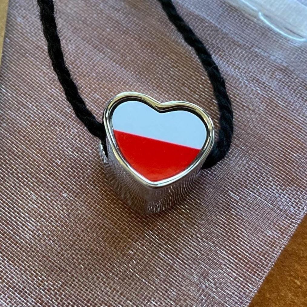 Polish Poland heart shaped bracelet stainless steel charm bead. Personalised Charm bead Large hole Add on bead charm. Valentine’s gift.