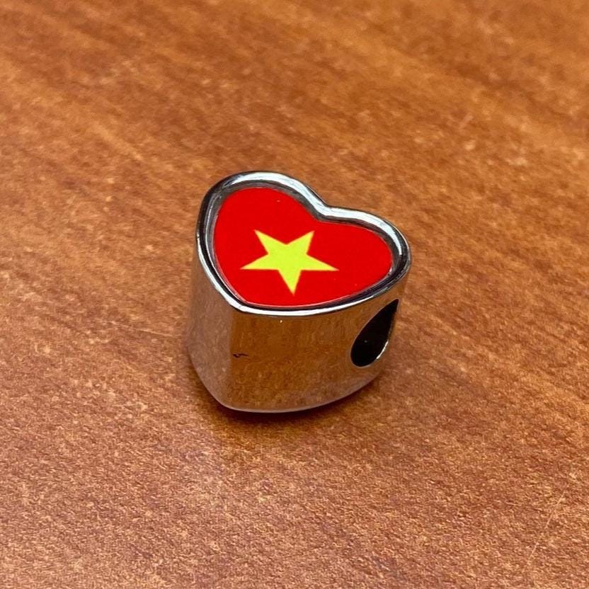 Vietnam Vietnamese Flag Heart Charm for Bracelet Stainless Steel Jewellery Pendant