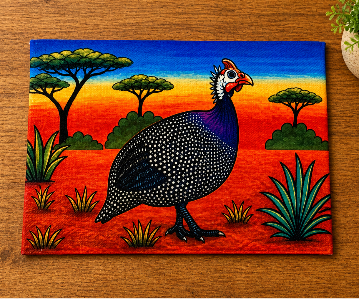 South African Guinea Fowl Linen Placemat – Vibrant Safari Sunset Table Decor | African Wildlife Kitchen Dining Mat | Unique Gift for Nature Lover