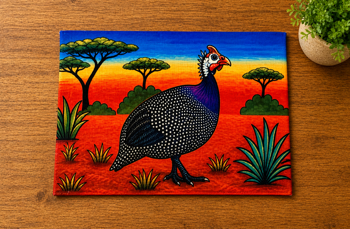 South African Guinea Fowl Linen Placemat – Vibrant Safari Sunset Table Decor | African Wildlife Kitchen Dining Mat | Unique Gift for Nature Lover