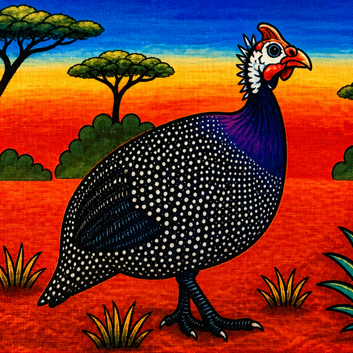 South African Guinea Fowl Linen Placemat – Vibrant Safari Sunset Table Decor | African Wildlife Kitchen Dining Mat | Unique Gift for Nature Lover