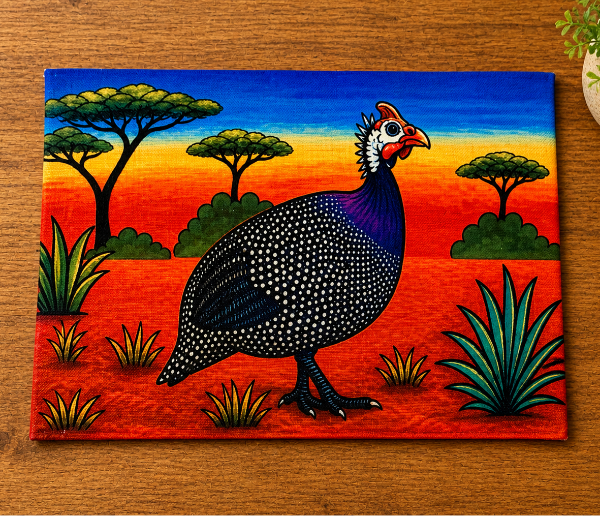 African Guinea Fowl Linen Placemats – Vibrant Safari Table Decor – Set of 4 Colorful Wildlife Placemats