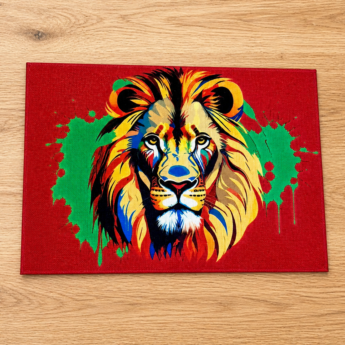 African Safari Linen Placemats – Set of 4 | Vibrant Animal Art Table Decor | Zebra, Lion, Giraffe, Elephant