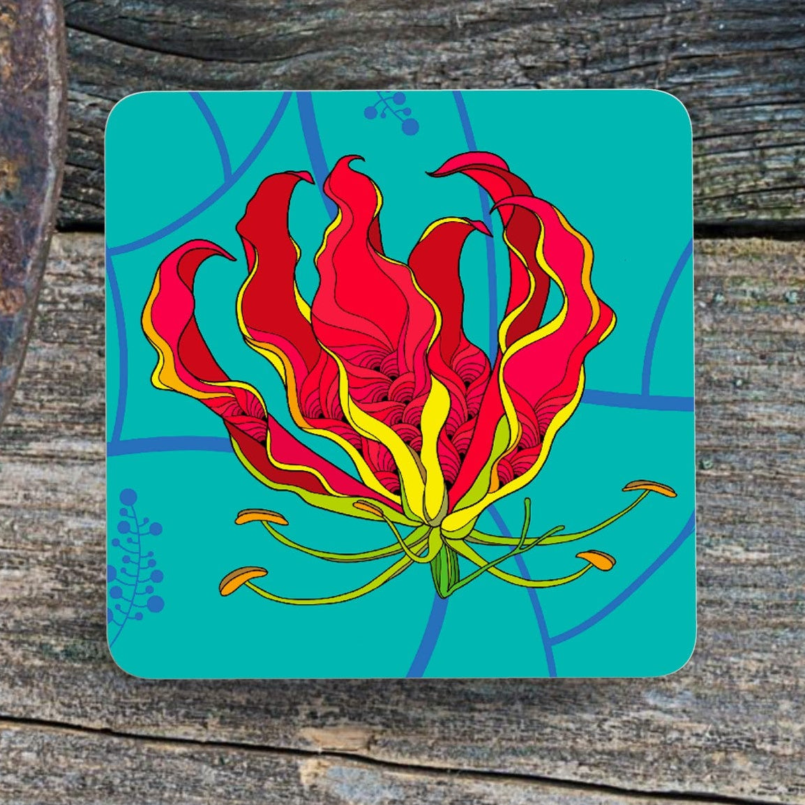 Coaster Flame Lily Gloriosa Superba  Zimbabwe South Africa flower Botanical Gift Home decoration Table Mat Individual/Set