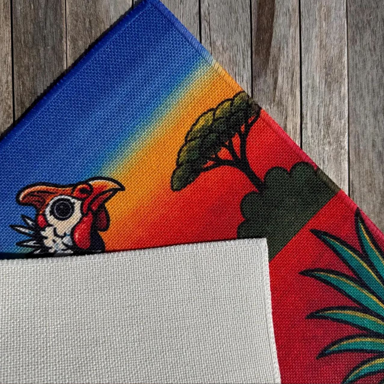 African Guinea Fowl Linen Placemats – Vibrant Safari Table Decor – Set of 4 Colorful Wildlife Placemats
