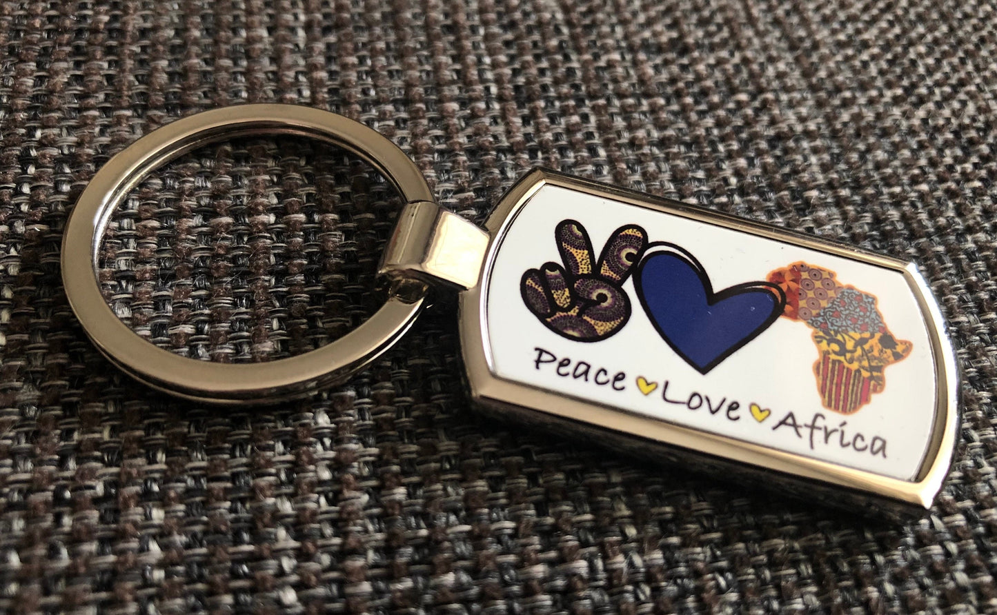 Peace Love Africa / Protea keyring key tag. Africa gift. Protea gift.