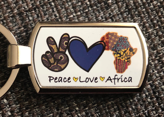 Peace Love Africa / Protea keyring key tag. Africa gift. Protea gift.