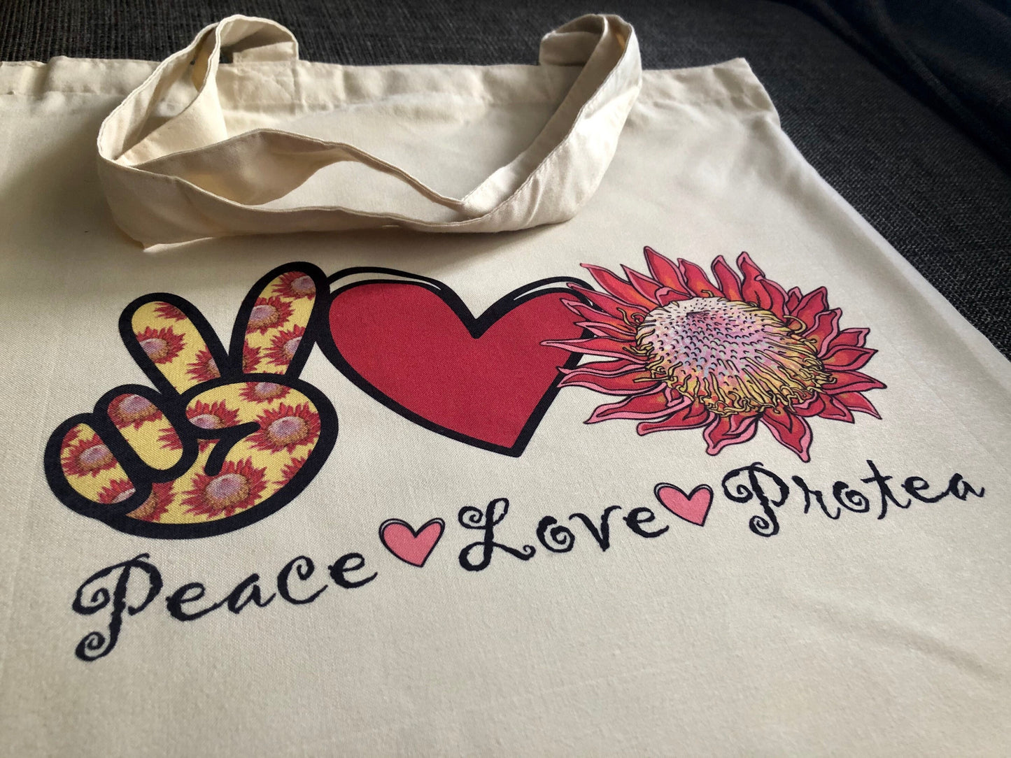 Peace - Love - Protea tote bag