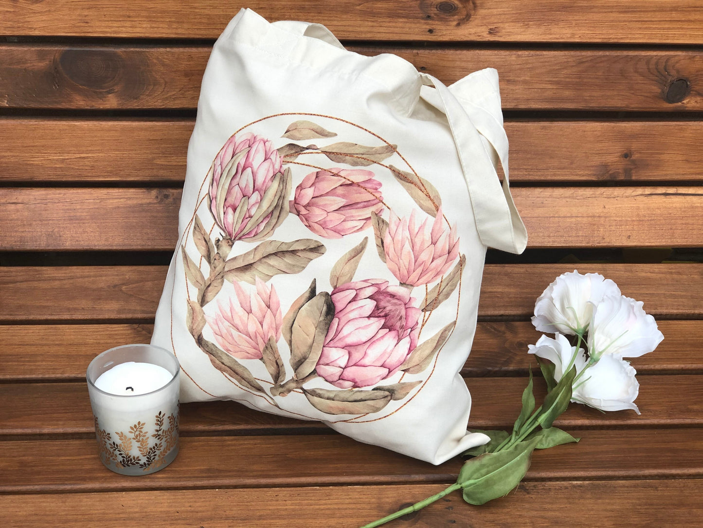 Protea tote bag, protea gift South Africa, protea flower Gift, reusable tote bag, wedding bridesmaid maid of honour gift. Wedding bouquet.