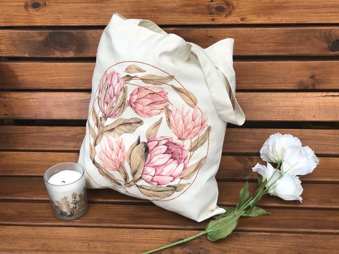 Protea tote bag, protea gift South Africa, protea flower Gift, reusable tote bag, wedding bridesmaid maid of honour gift. Wedding bouquet.