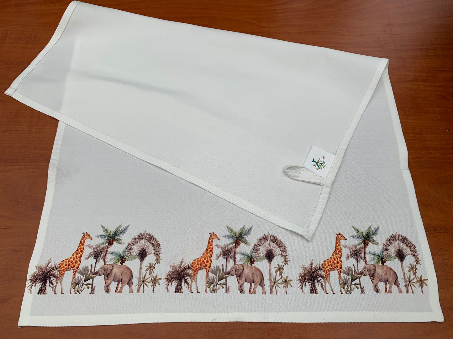 African Animals safari kitchen Tea Towel/Dish towel/Bar towel with giraffe and elephant.