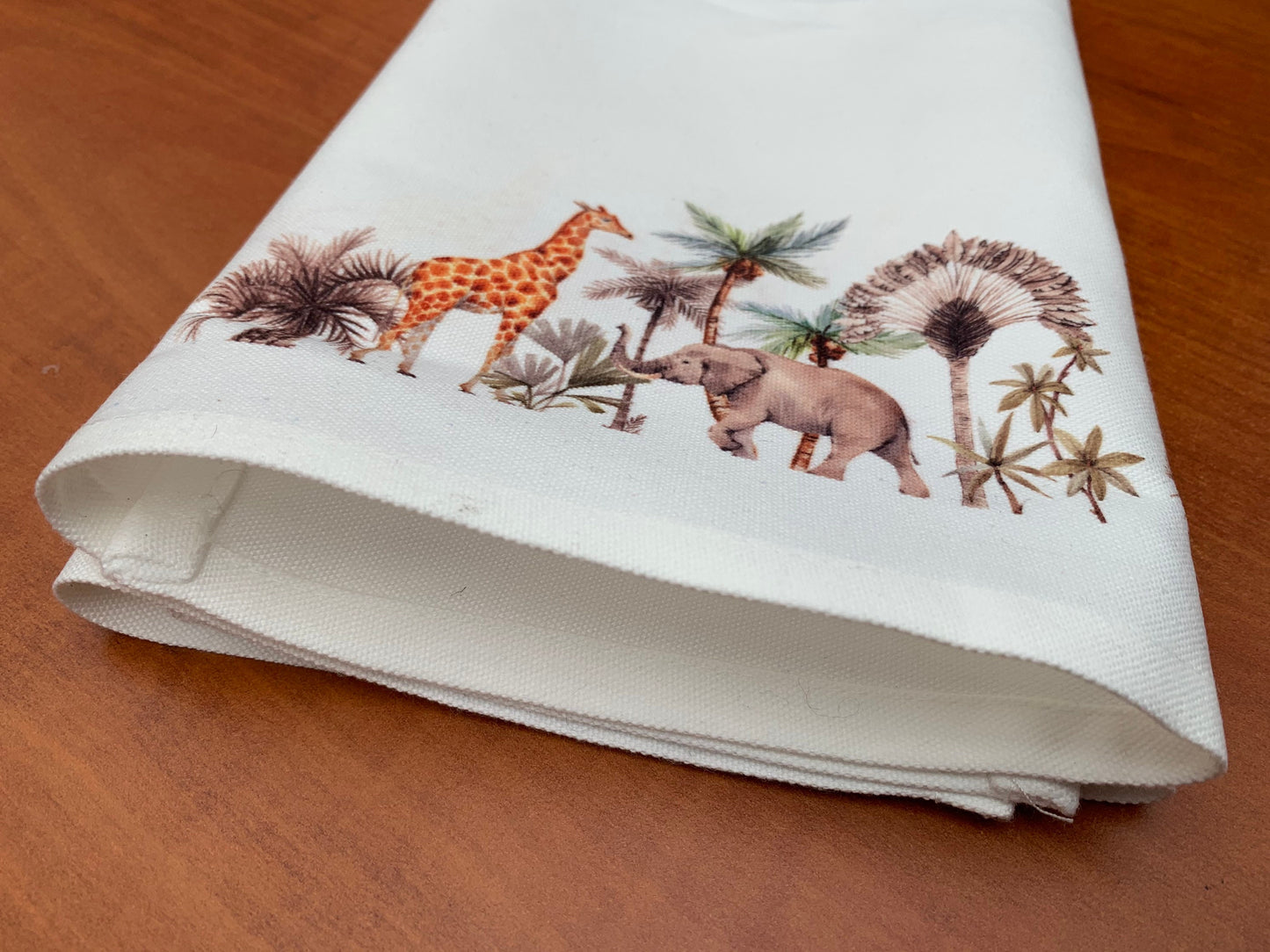 African Animals safari kitchen Tea Towel/Dish towel/Bar towel with giraffe and elephant.
