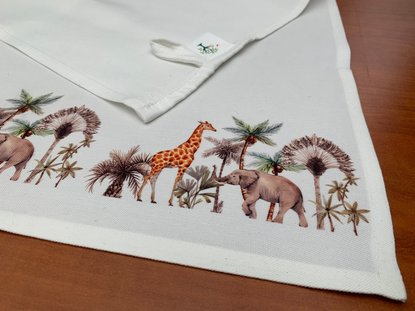 African Animals safari kitchen Tea Towel/Dish towel/Bar towel with giraffe and elephant.