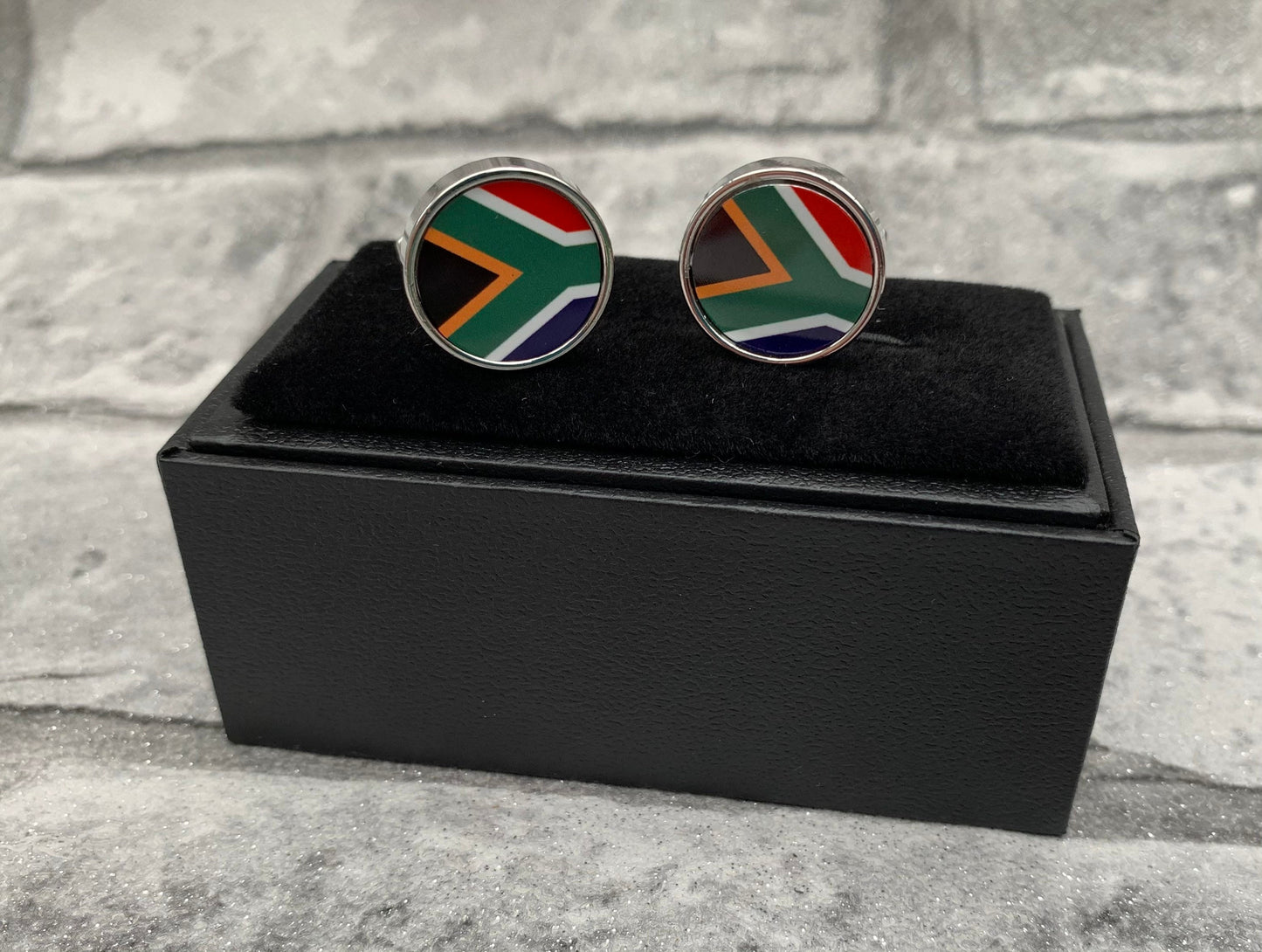 Pair of South African flag high quality cuff-links in presentation box