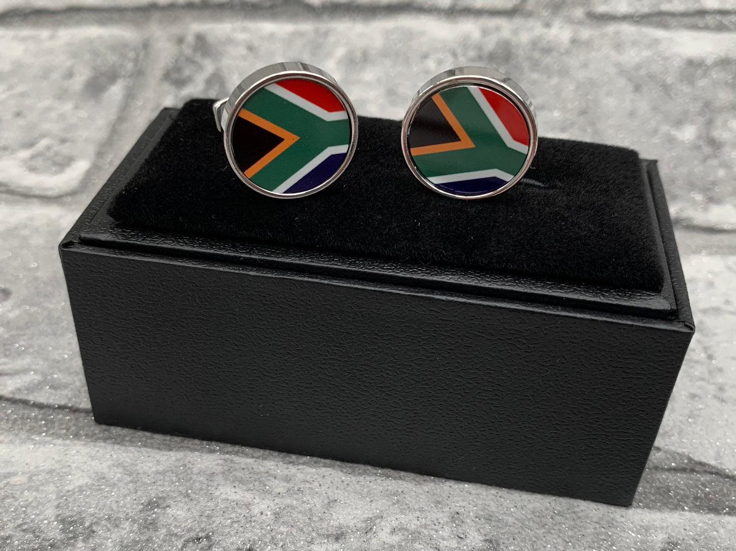 Pair of South African flag high quality cuff-links in presentation box