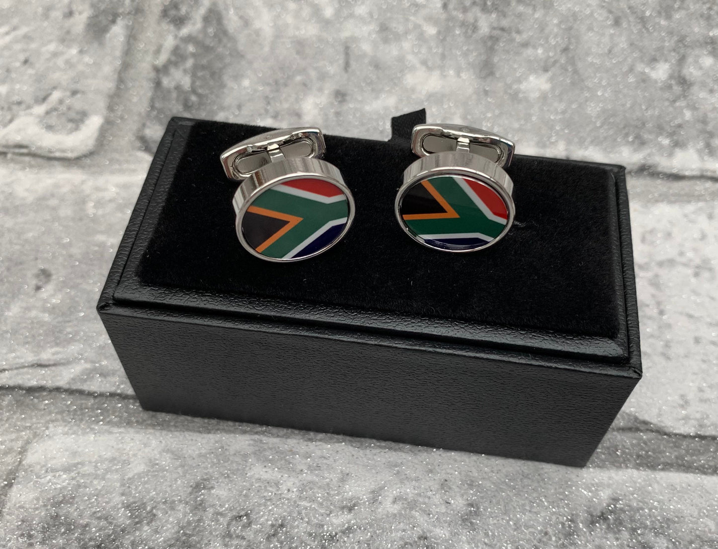 Pair of South African flag high quality cuff-links in presentation box