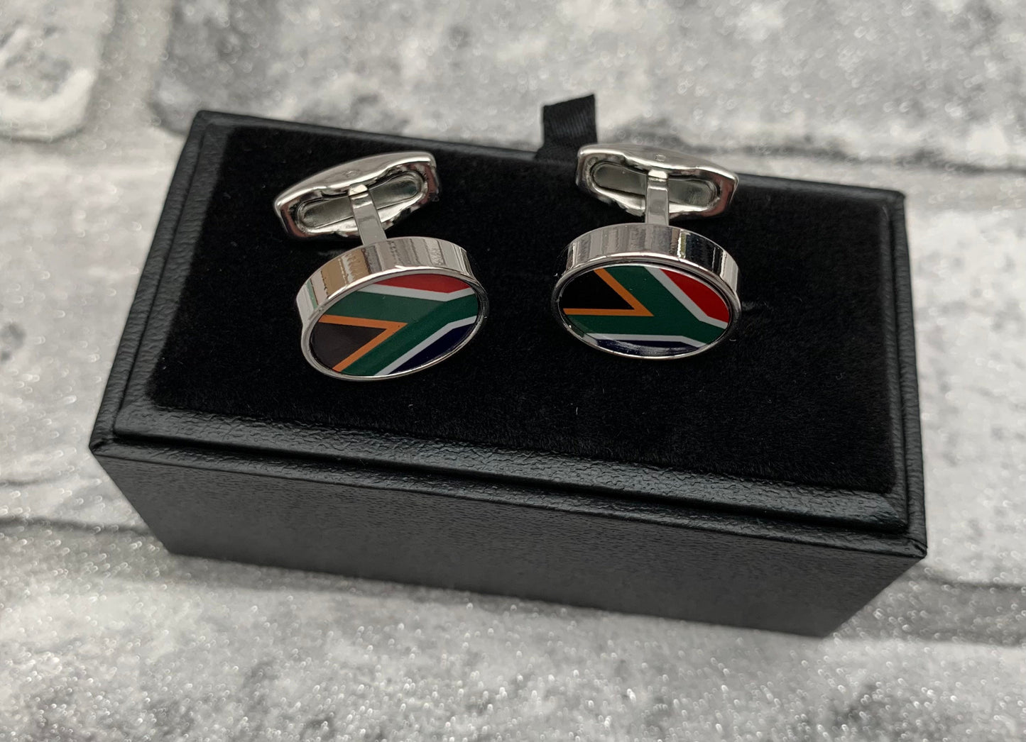 Pair of South African flag high quality cuff-links in presentation box