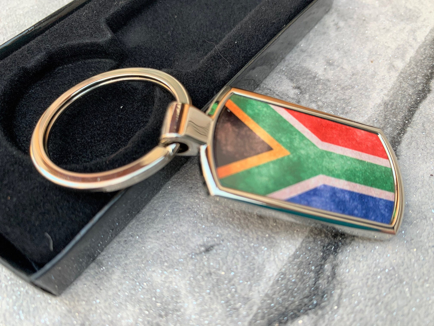 South African Flag key ring. South Africa flag Keychain. South Africa flag tag. Personalised key ring.