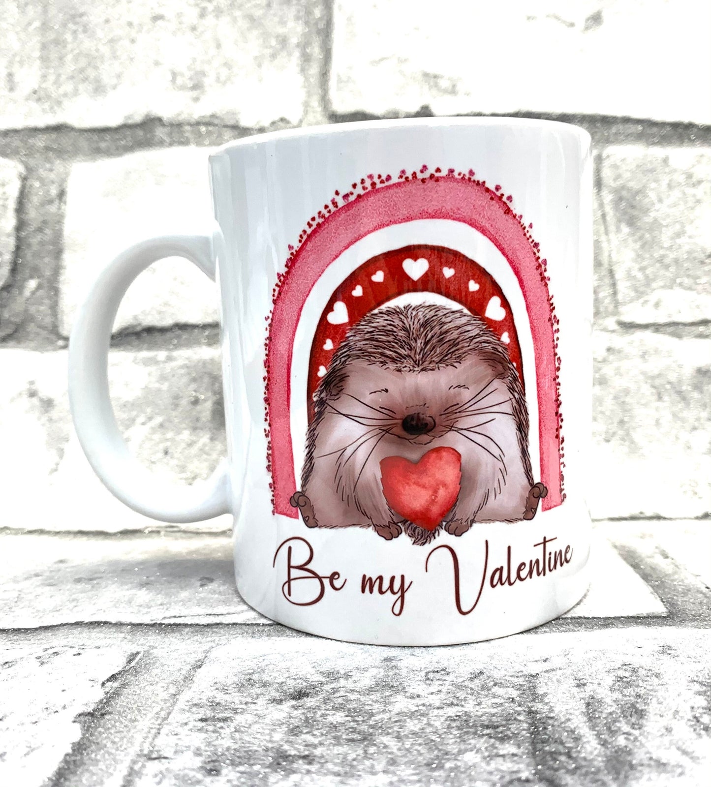 Cute Hedgehog 'Be my Valentine' mug and coaster set