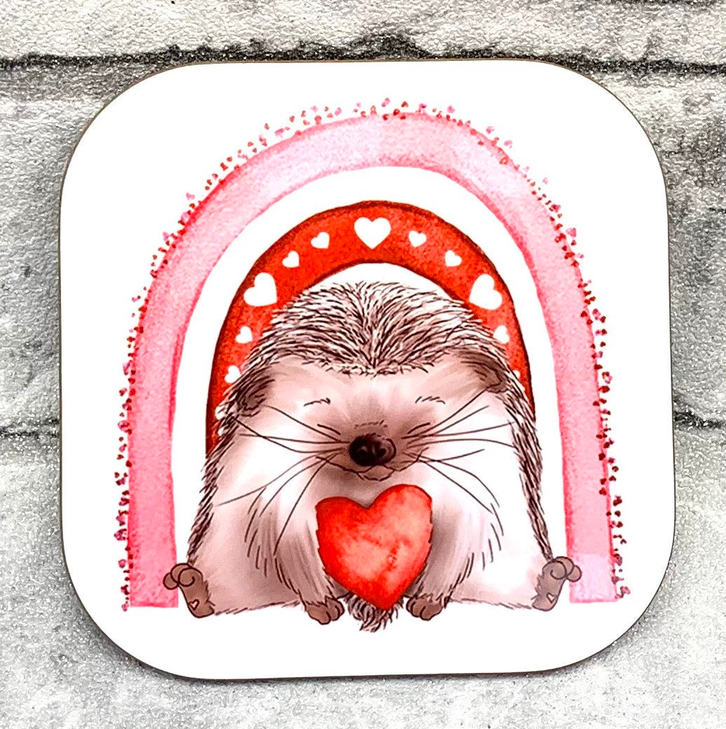 Cute Hedgehog 'Be my Valentine' mug and coaster set