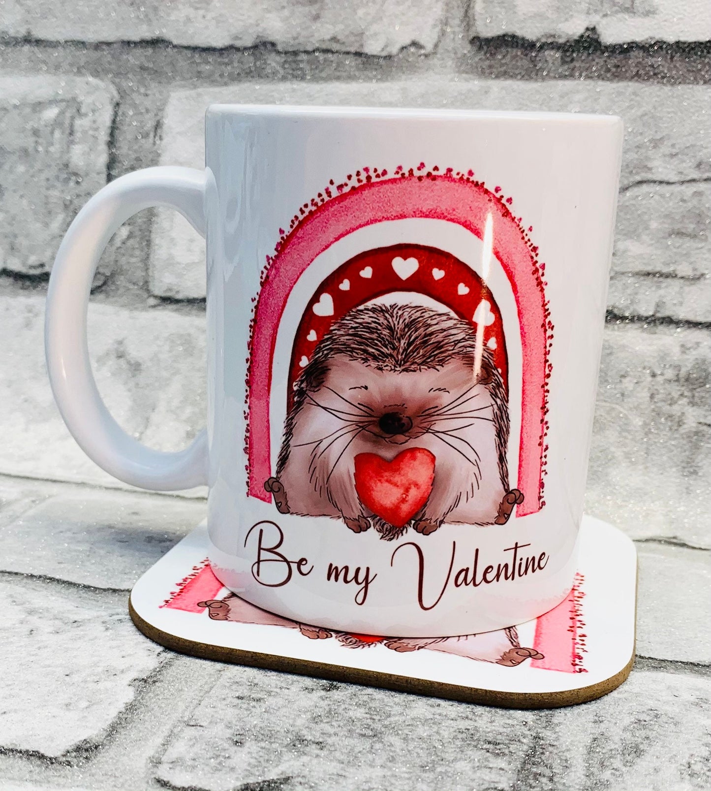 Cute Hedgehog 'Be my Valentine' mug and coaster set