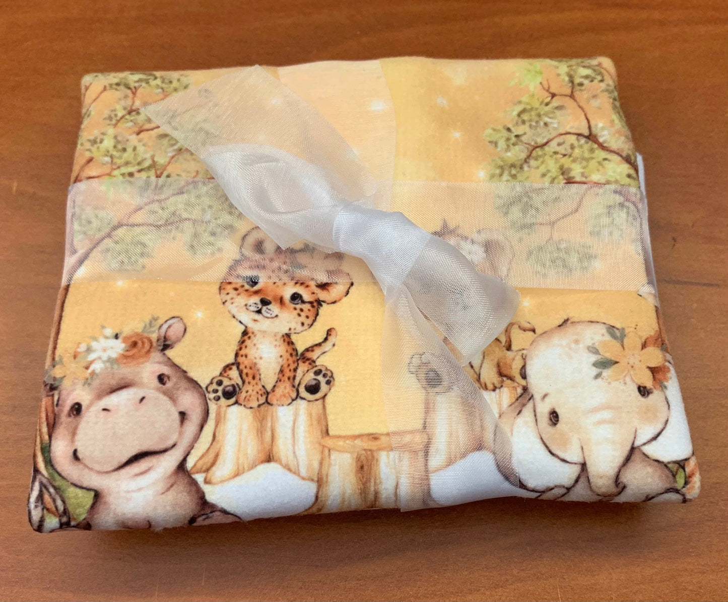 Gender neutral baby gift New Baby gift. Baby's Zebra, Hippo, Leopard, Lion, Elephant and Giraffe flannel. African animals Safari