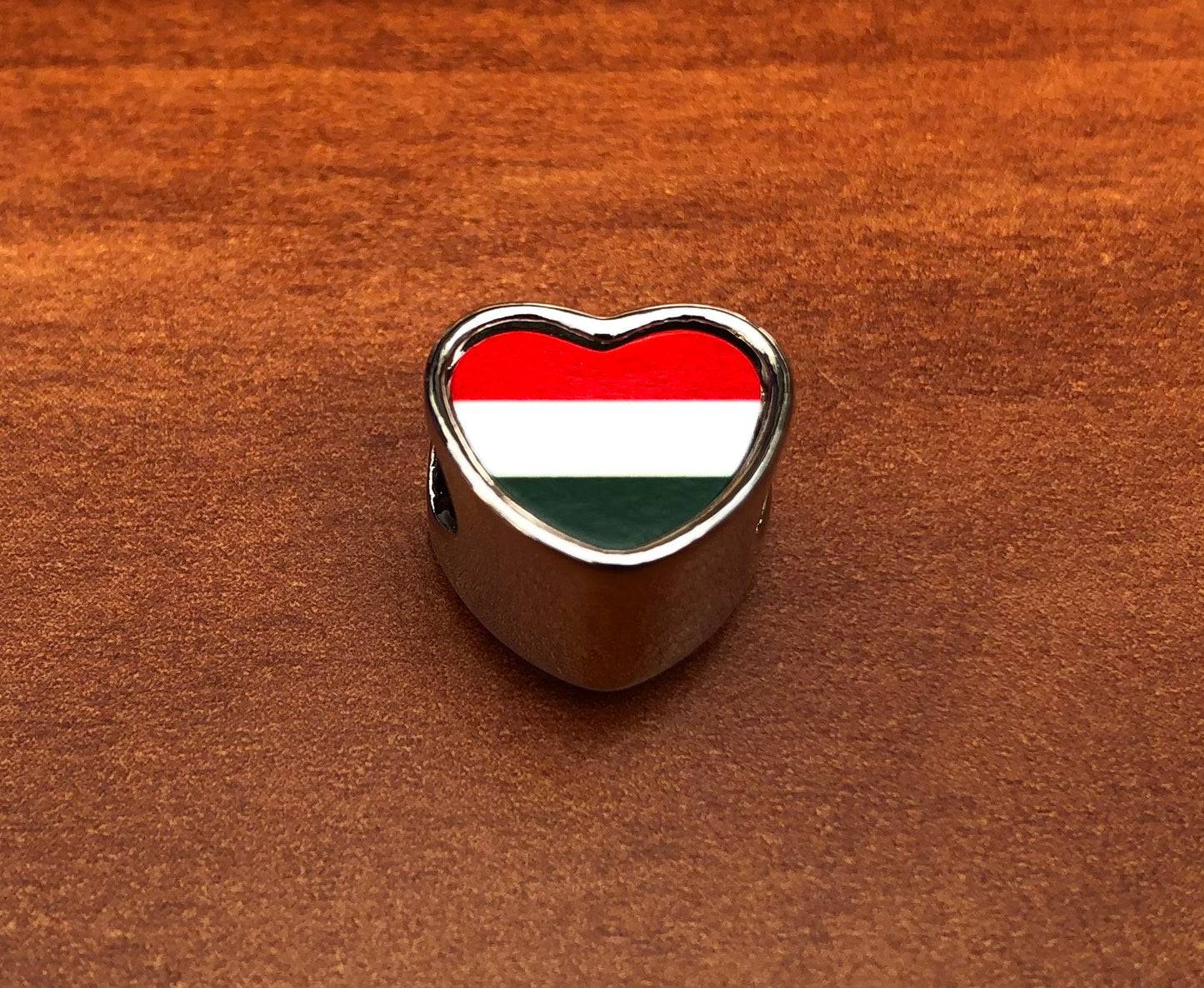 Hungarian Hungary Flag heart shaped bracelet charm bead Personalised gift Charm add on bead large hole charm Valentine’s gift for mom mum