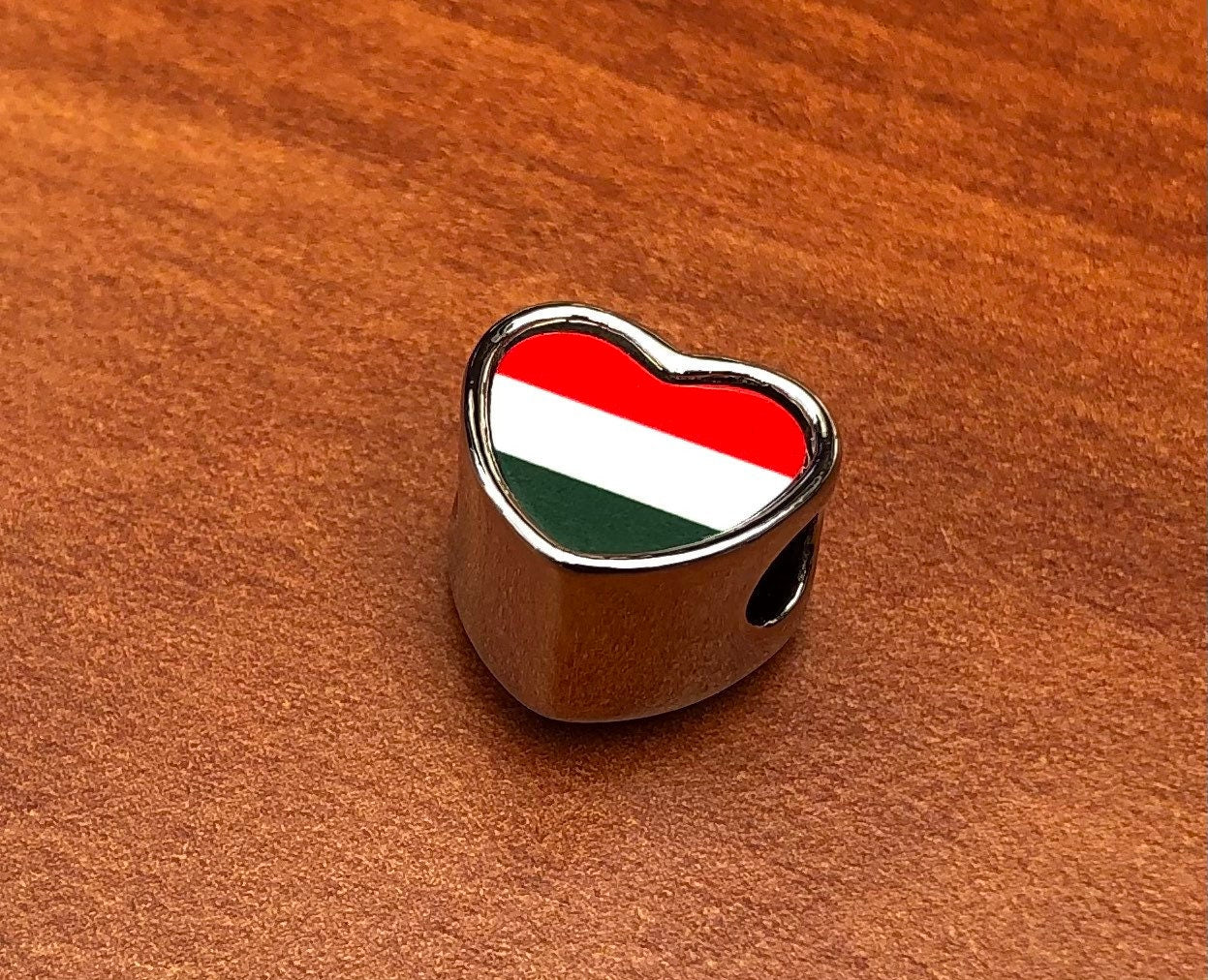 Hungarian Hungary Flag heart shaped bracelet charm bead Personalised gift Charm add on bead large hole charm Valentine’s gift for mom mum