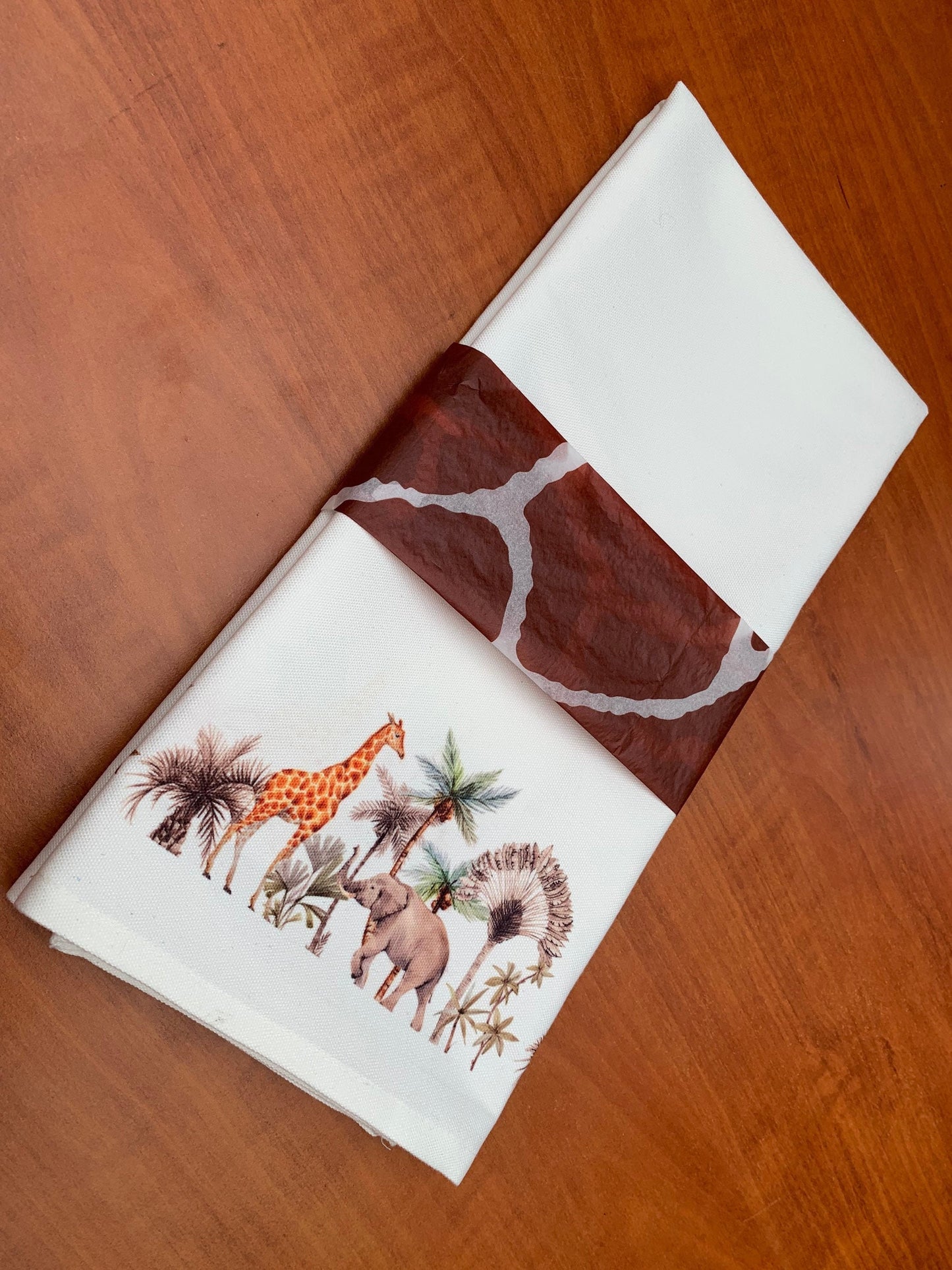 African Animals safari kitchen Tea Towel/Dish towel/Bar towel with giraffe and elephant.