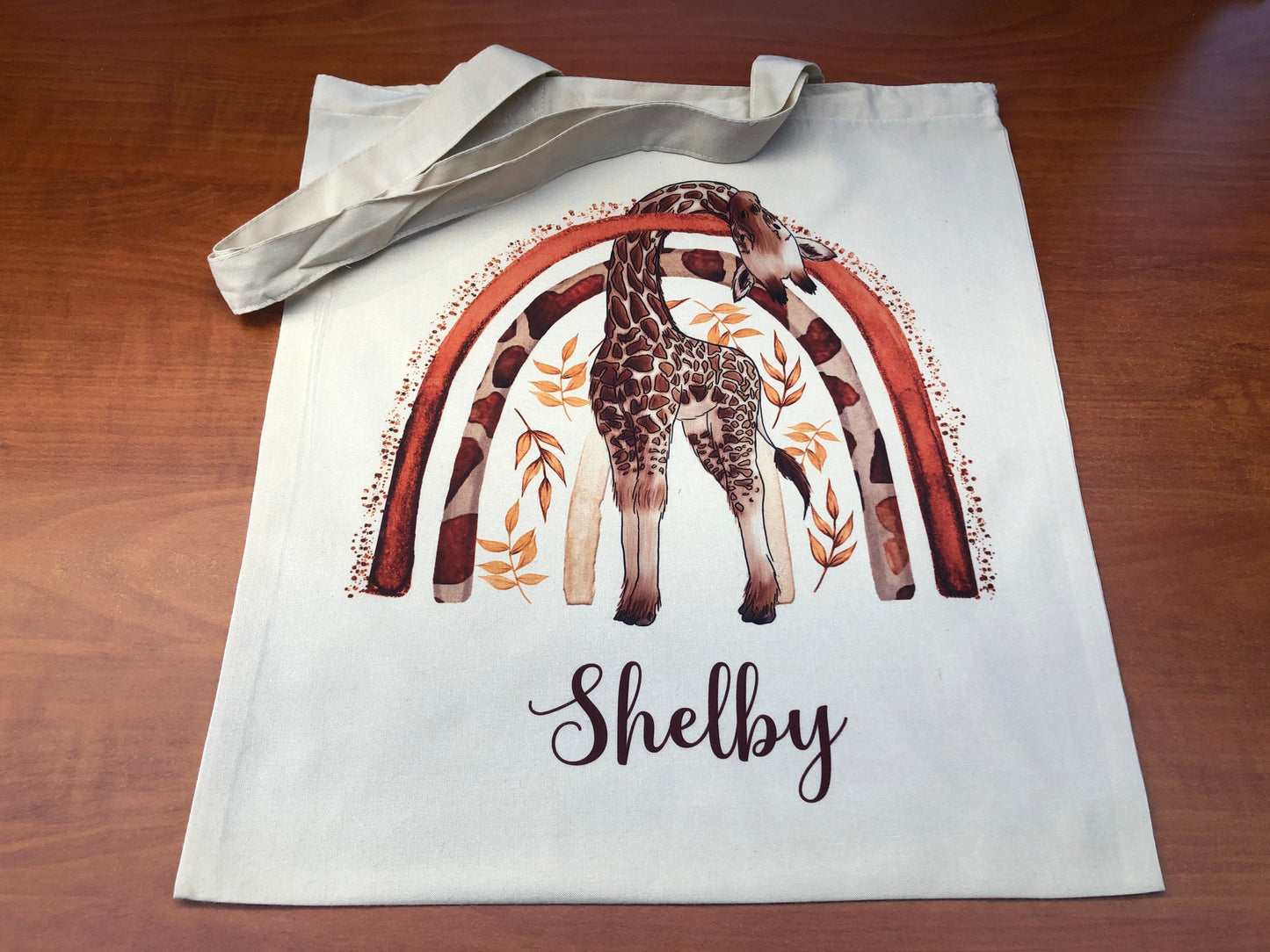 Personalised Giraffe Rainbow Animals Tote Bag ( Elephant / Giraffe / Zebra / Leopard / Lion ) with optional personalisation