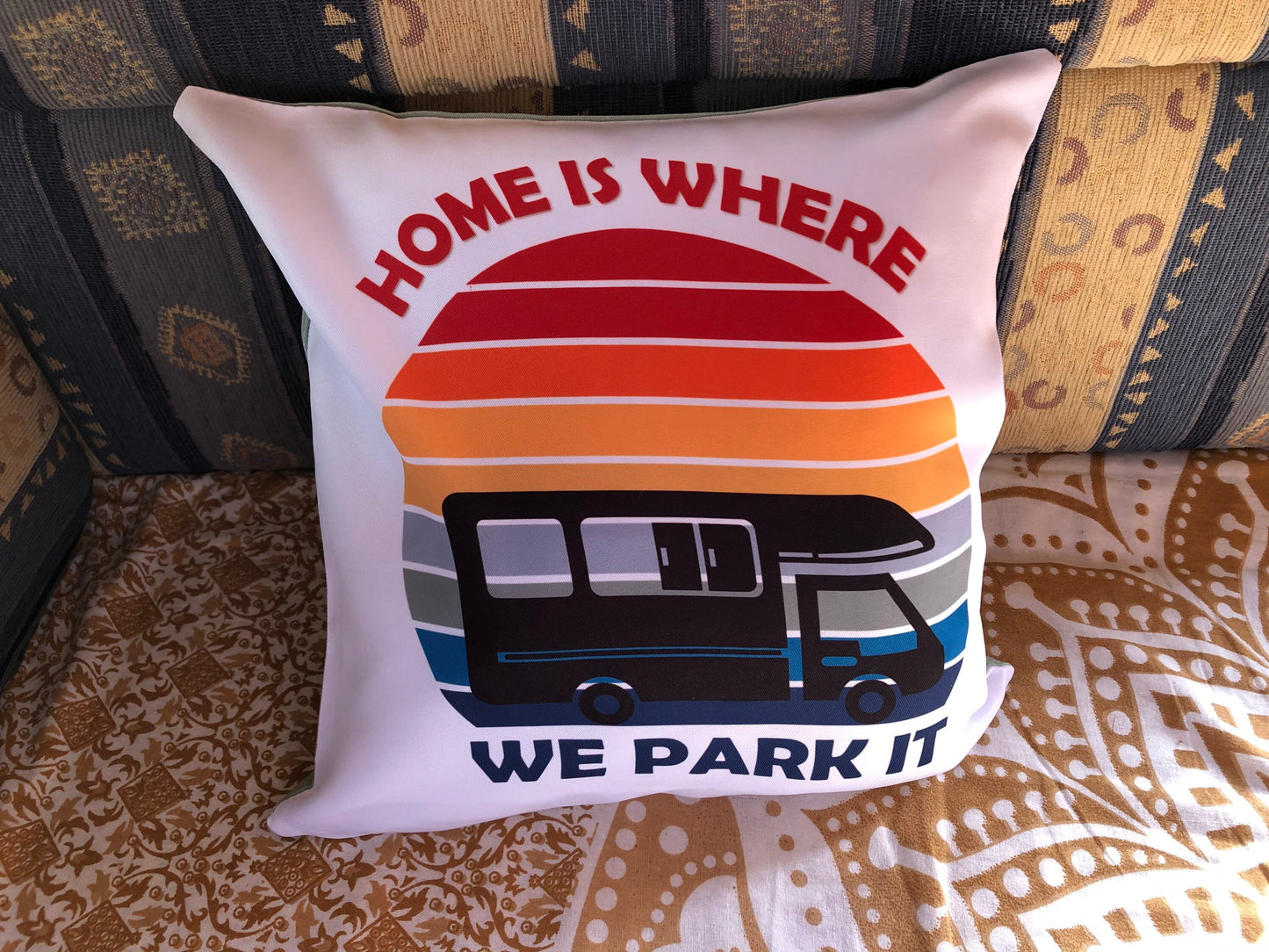 Home is where we park it Motorhome / Campervan / Caravan plush white deluxe 'soft feel' scatter cushion. ( 40x40cm )