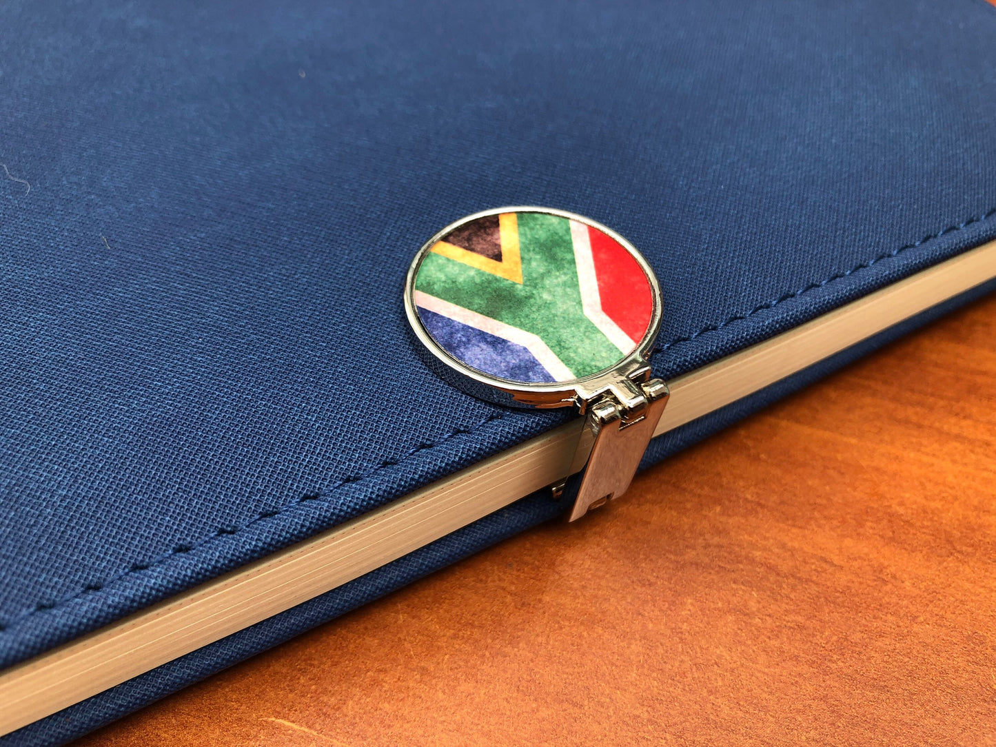 Luxury A5 note / memo note book with a hand printed SA flag clasp ( with English / Chinese alternative text ) Journal South African
