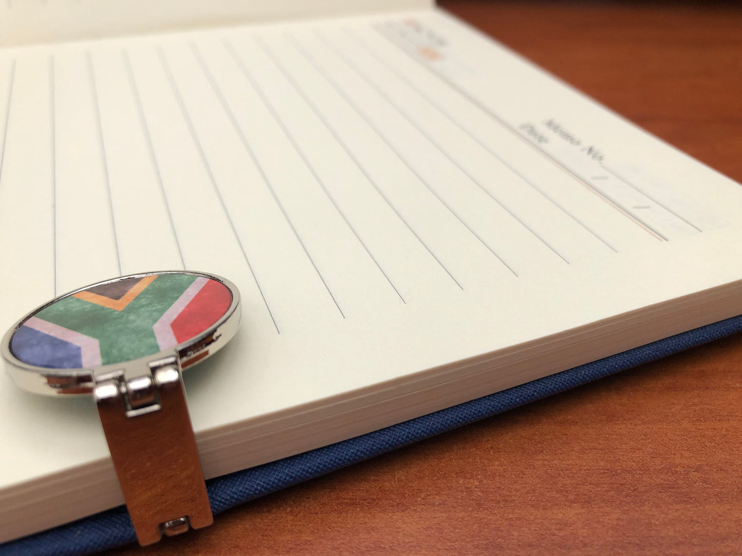 Luxury A5 note / memo note book with a hand printed SA flag clasp ( with English / Chinese alternative text ) Journal South African