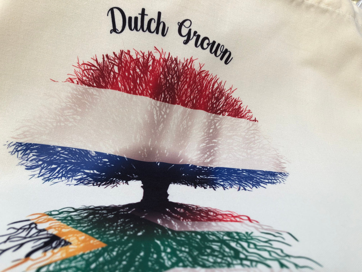 Fabric bag South African Flag The Netherlands 'Dutch Grown with South African Roots' natural fabric tote bag.