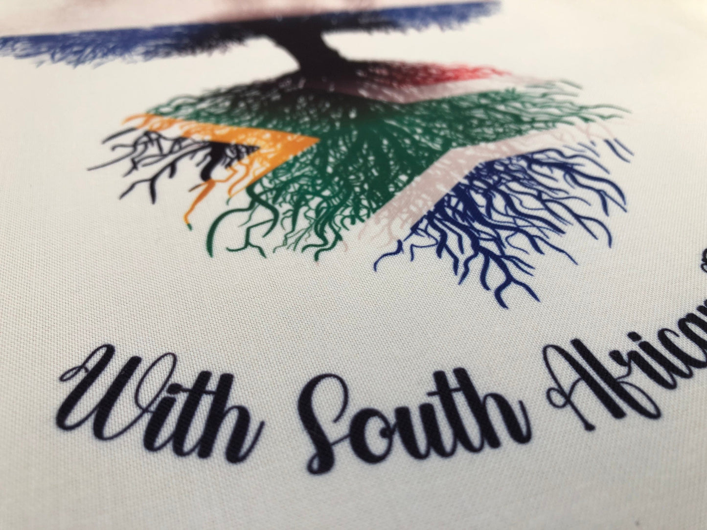 Fabric bag South African Flag The Netherlands 'Dutch Grown with South African Roots' natural fabric tote bag.