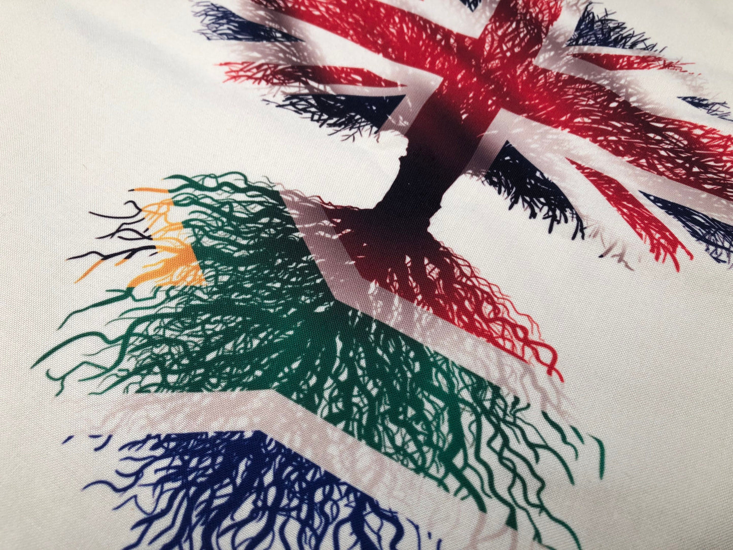 Fabric bag South African roots United Kingdom Union Jack natural fabric tote bag. Flag Art.