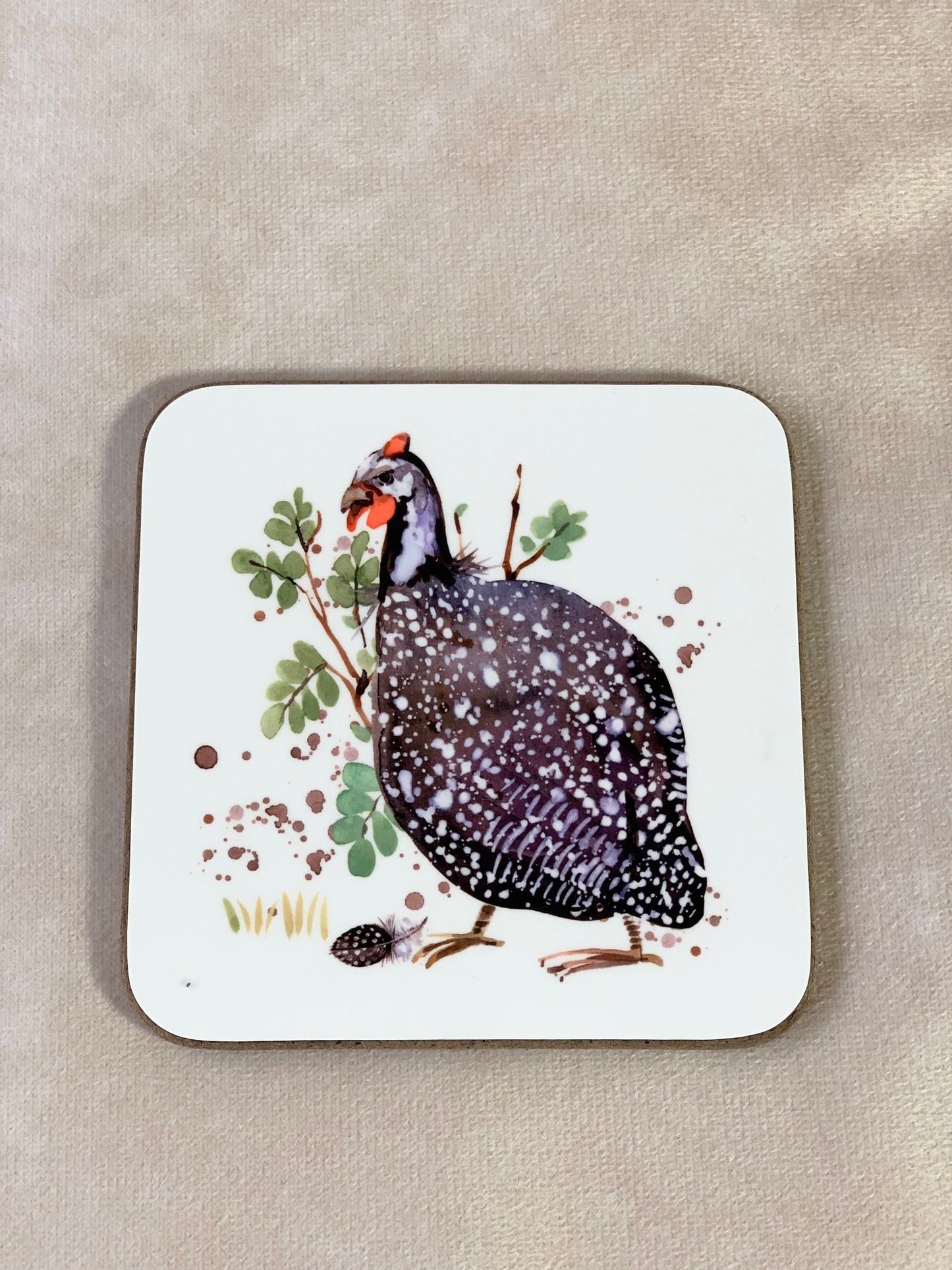 Guinea fowl Guineafowl bird coaster. South African Tarentaal coaster. ( 9x9cm )