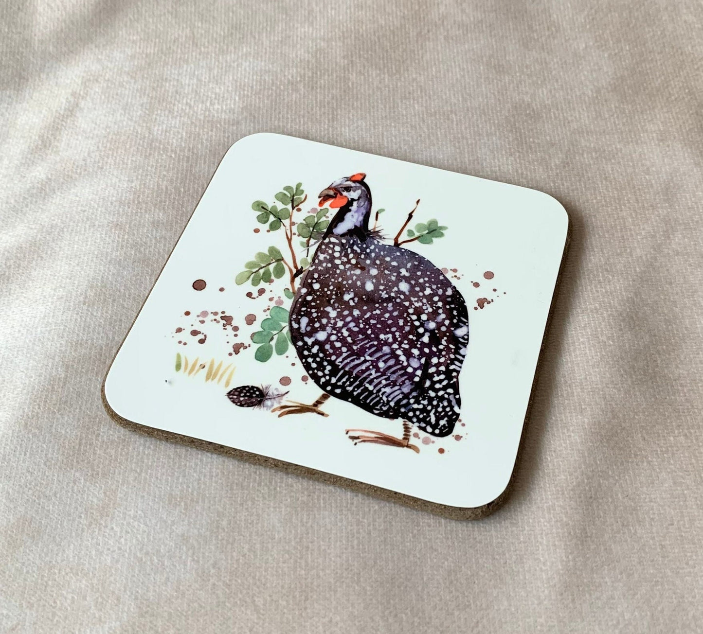 Guinea fowl Guineafowl bird coaster. South African Tarentaal coaster. ( 9x9cm )