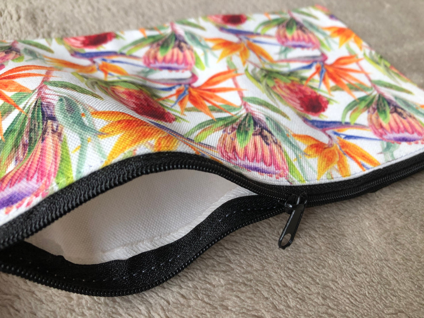 Protea and Strelitzia design linen cosmetics or pencil case