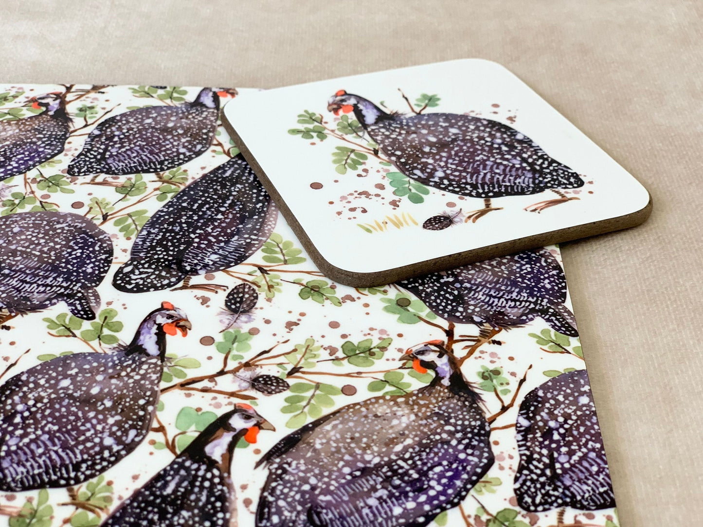 Guinea fowl Guineafowl bird coaster. South African Tarentaal coaster. ( 9x9cm )