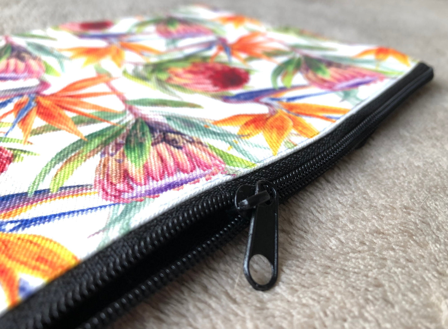 Protea and Strelitzia design linen cosmetics or pencil case