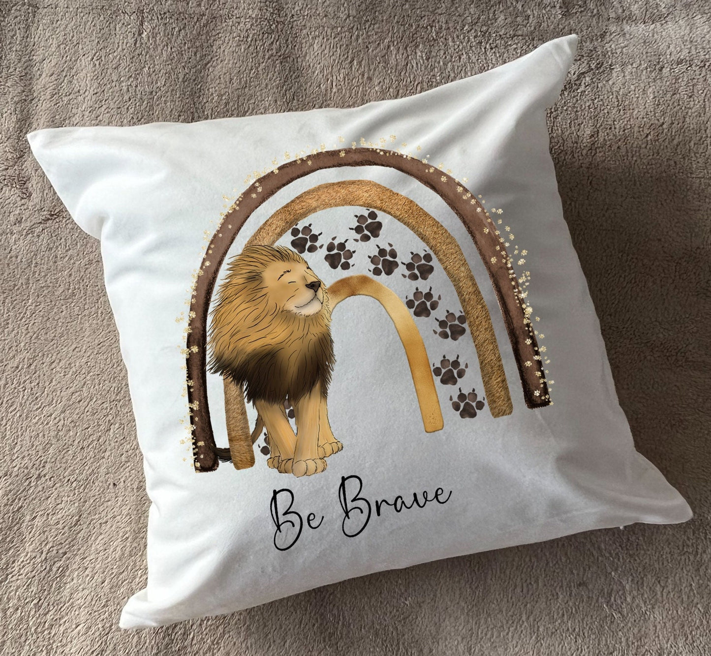 Lion 'Be Brave' plush white deluxe scatter cushion.  Available with inner (UK)