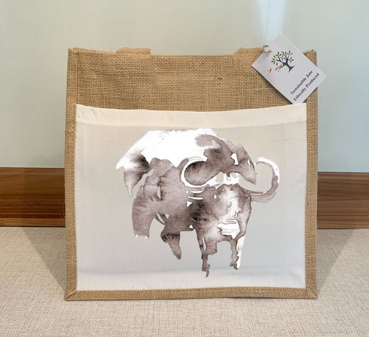 SA Big 5 Buffalo Jute Bag with fabric pocket. Eco-friendly Hessian Burlap Tote Reusable