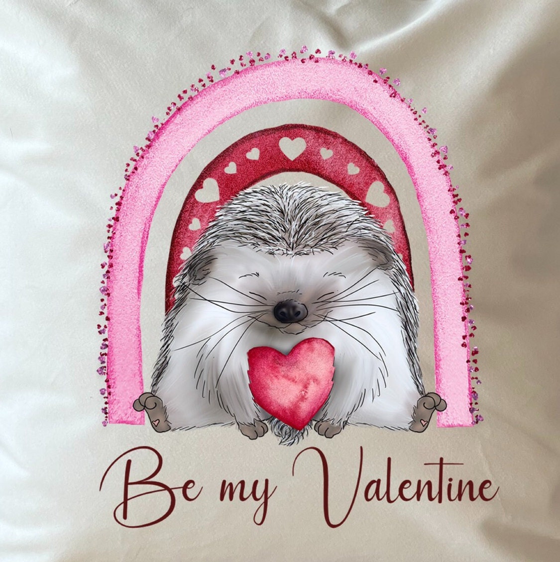 Hand Printed 'Be my Valentine' Hedgehog plush white deluxe 'soft feel' scatter cushion. ( 40x40cm )