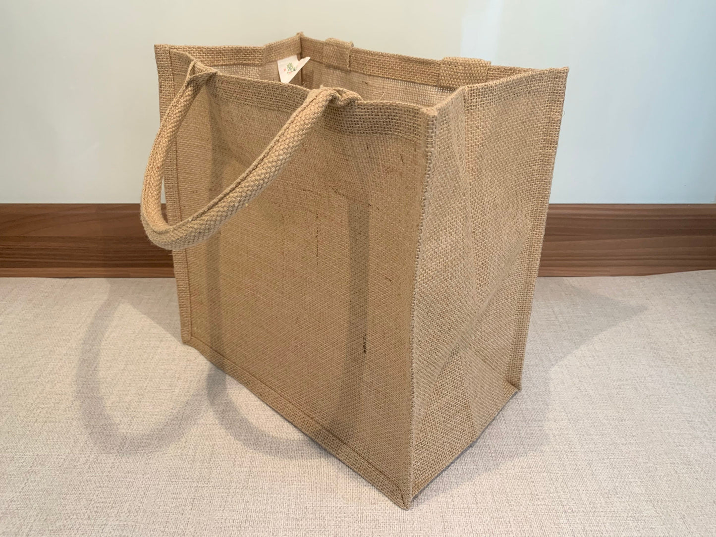 Lion Cub Jute Bag with fabric pocket. Eco-friendly Hessian Burlap Tote Reusable.