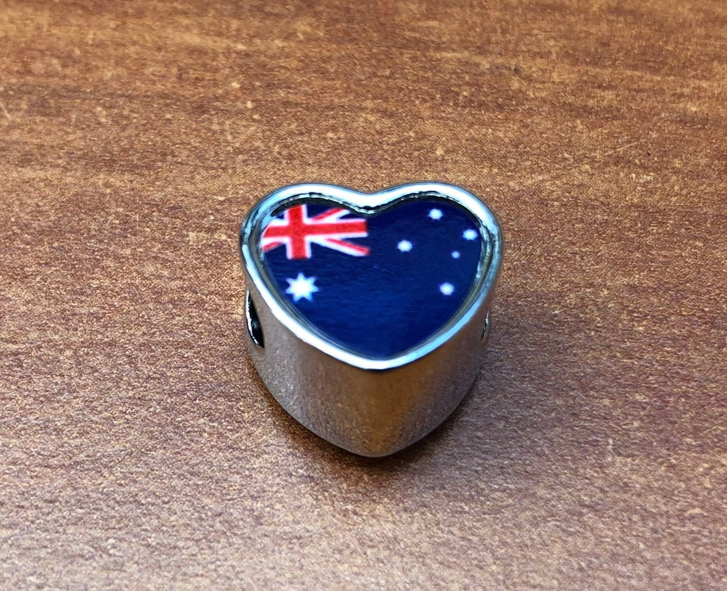 Australia Australian flag heart bracelet charm bead personalised Add on charm Large hole bead Valentine’s gift for mom mum