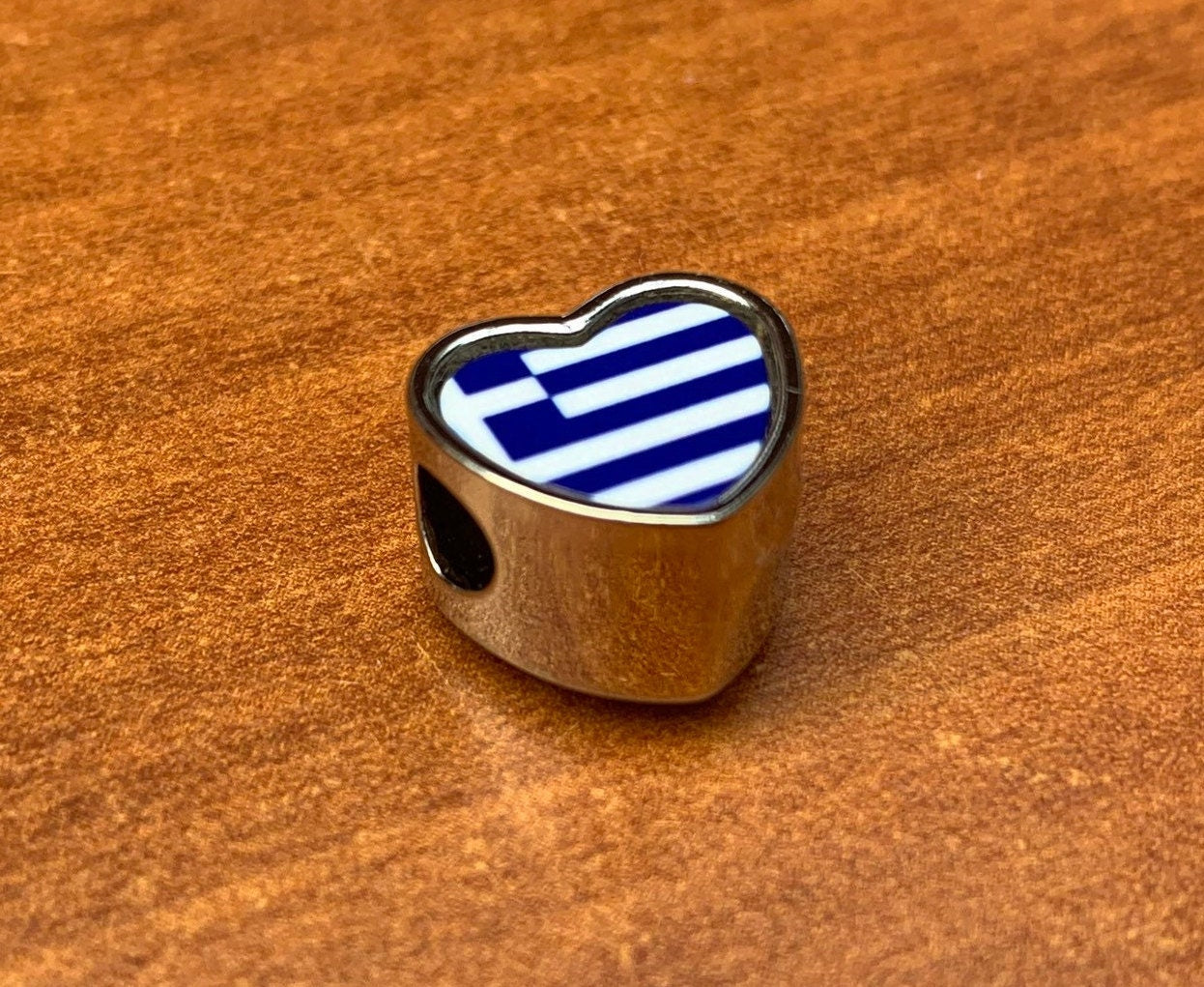 Greece Greek Flag heart bracelet charm bead Personalised Charm add on charm Large hole bead Valentine’s gift for mom mum