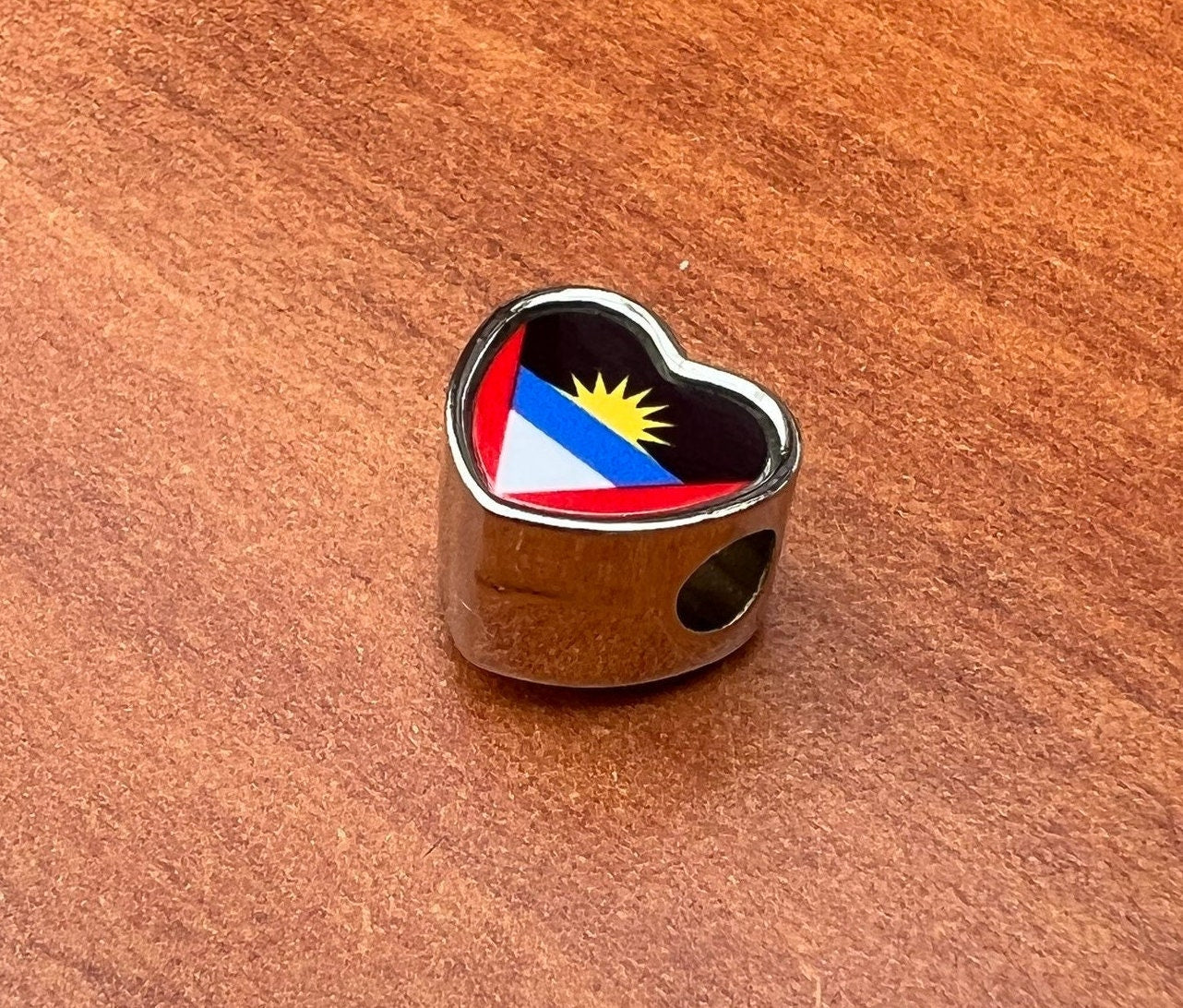 Antigua and Barbuda Flag heart charm bead  Flag Bead Personalised Charm. Add on bead.